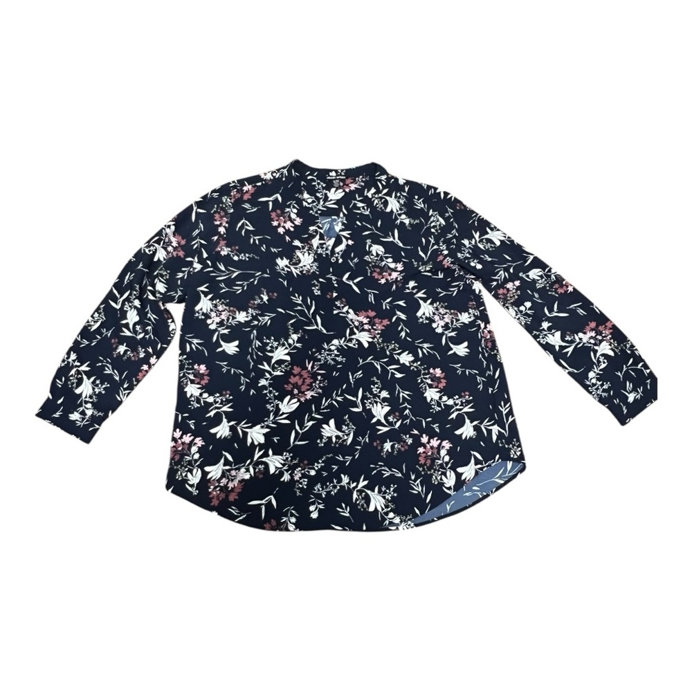New Hilary Radley Navy Floral Blouse